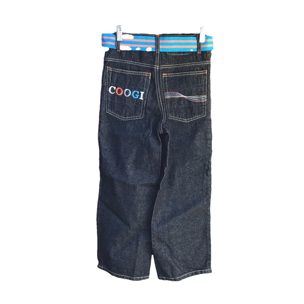 COOGI Kids Baggy Y2K Dark Wash Embroidered Logo Jeans w/ Belt Size 10 27x23
